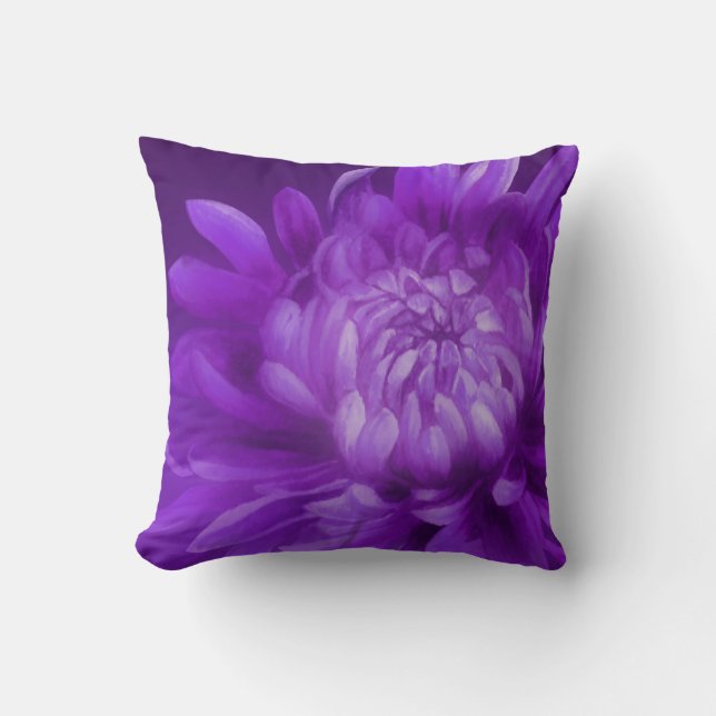 Almofada Travesseiro decorativo roxo de arte Chrysanthemum (Frente)