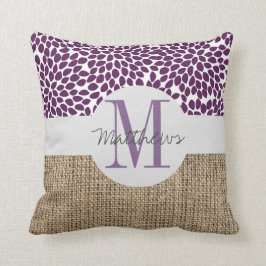 Almofada travesseiro decorativo roxo de burlap