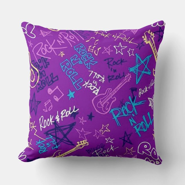 Almofada Travesseiro decorativo roxo Rock & Roll Rock Star (Frente)
