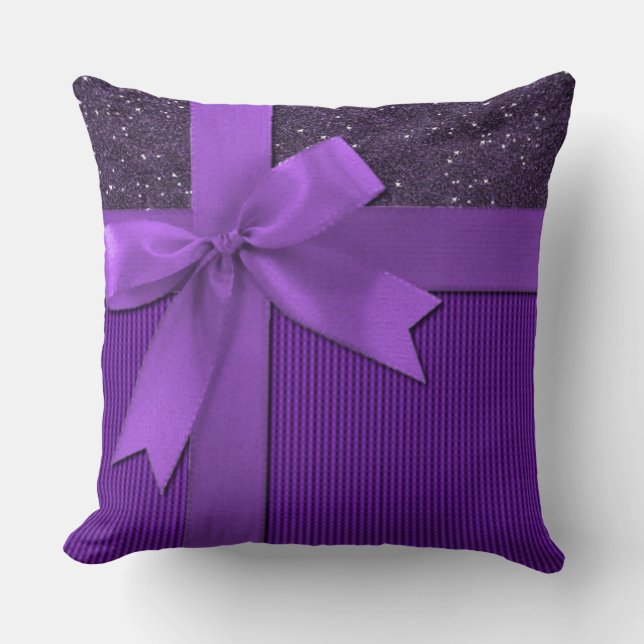 Almofada Travesseiro decorativo roxo Sparkly da fita (Frente)