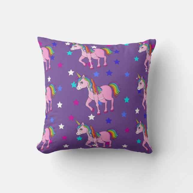 Almofada Travesseiro decorativo Roxo Unicorns & Star Impres (Frente)