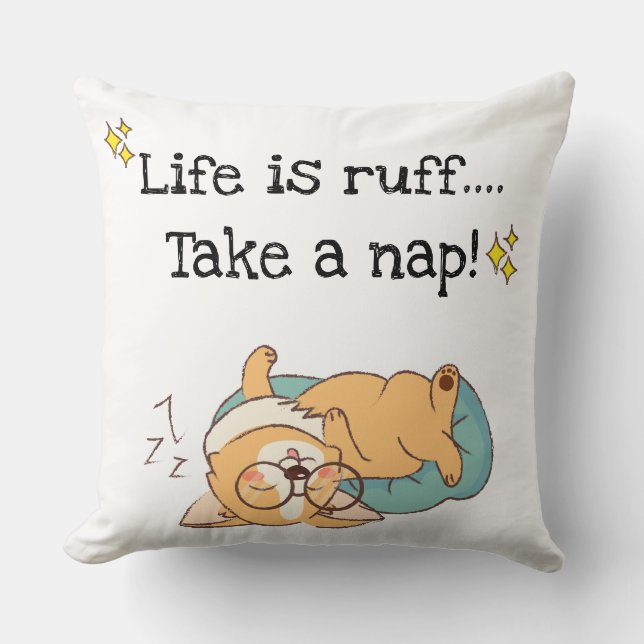 Almofada Travesseiro decorativo Ruff Life Nap Corgi (Frente)