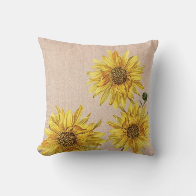 Almofada Travesseiro decorativo Russo Burlap & Sunflower (Frente)