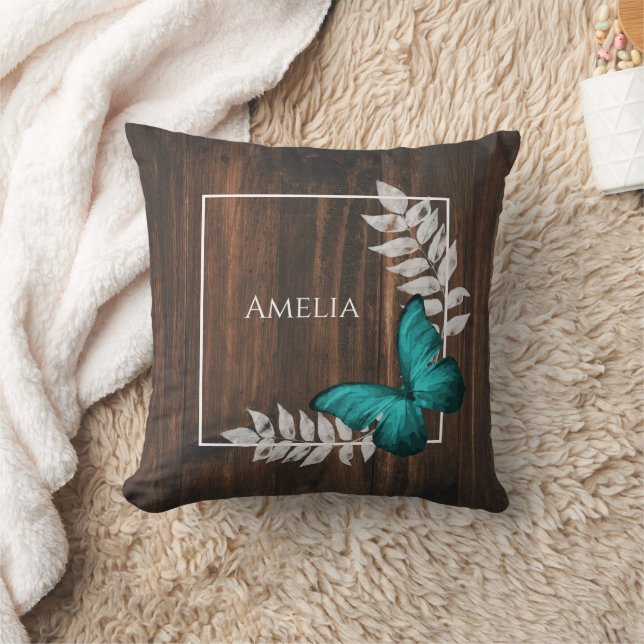 Almofada Travesseiro decorativo Rustic Teal Butterfly (Cobertor)