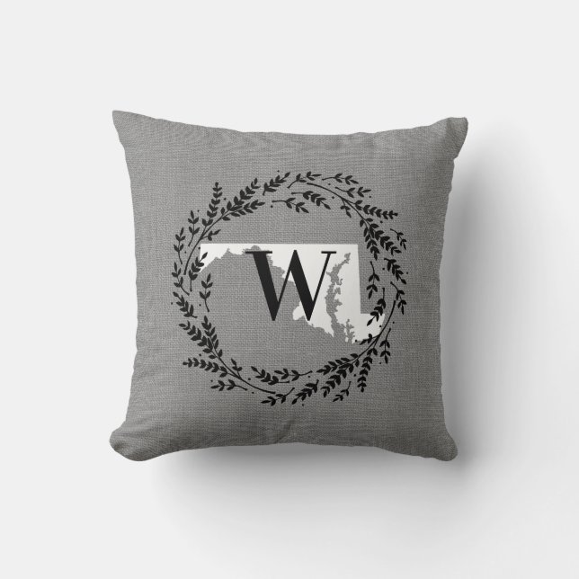 Almofada Travesseiro decorativo Rustic Wreath Monograma de  (Frente)