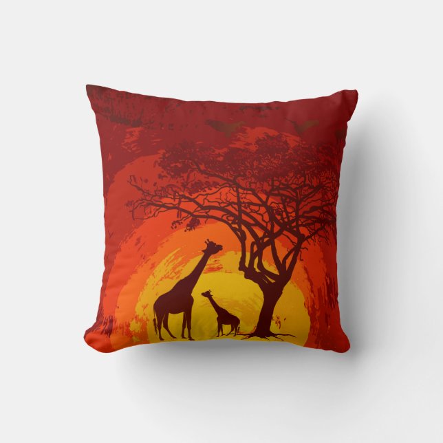 Almofada travesseiro decorativo Safari Giraffe Sun Africano (Frente)