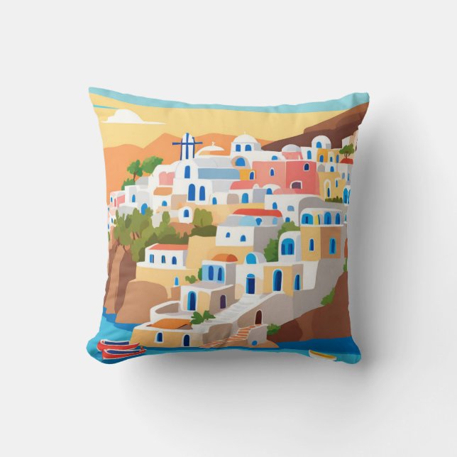 Almofada Travesseiro decorativo Santorini, Grécia de arte (Frente)