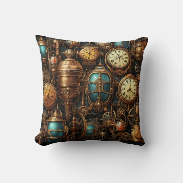 Almofada Travesseiro decorativo Steampunk Clocks (Frente)