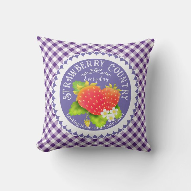 Almofada Travesseiro decorativo Strawberry Purple Gingham (Frente)