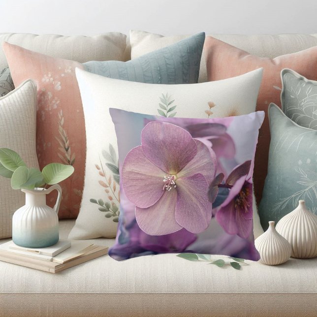 Almofada Travesseiro decorativo Suave das Flores Roxas Eleg (Elegant Purple Flowers Botanical Modern Watercolor Throw Pillow)