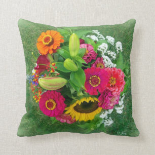 Almofada Travesseiro decorativo: Sunflower & Zinnia Buquê_