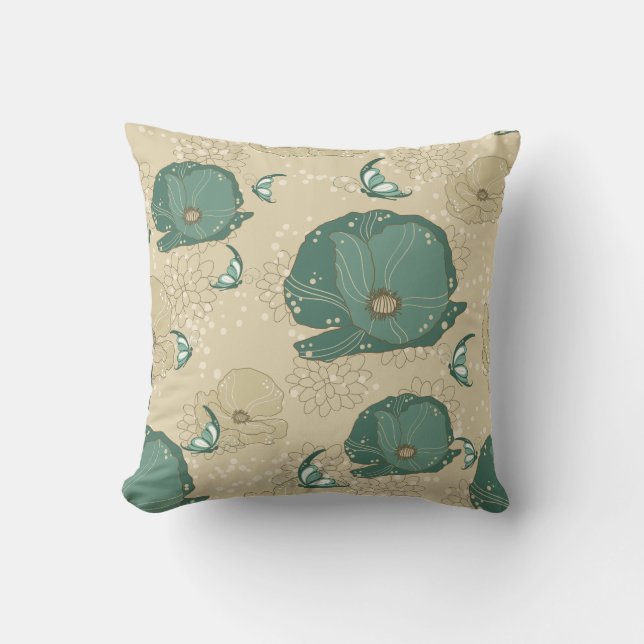 Almofada Travesseiro decorativo Teal Beige Asian Lily Pad (Frente)
