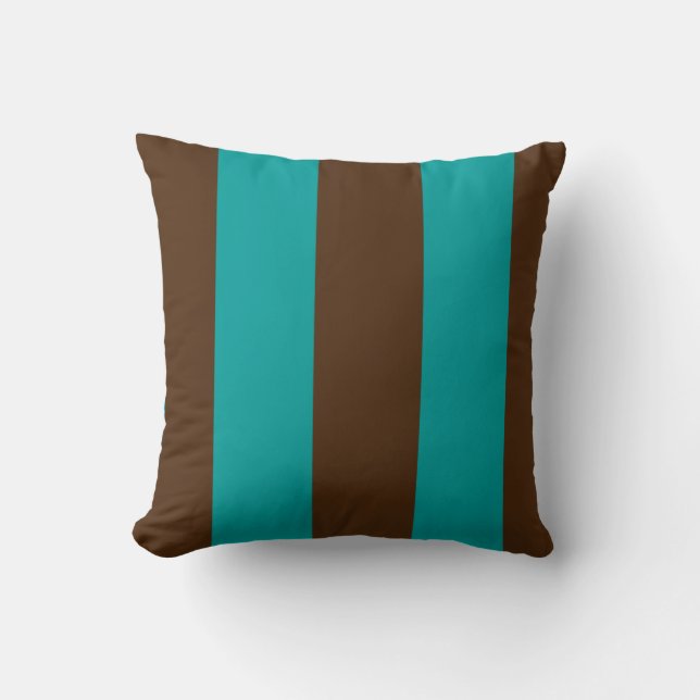 Almofada Travesseiro decorativo Teal e Chocolate Stripe (Frente)