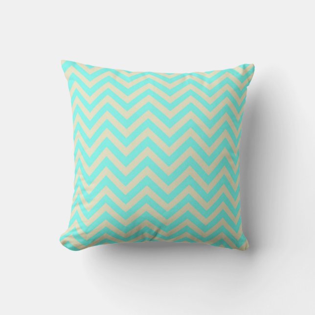 Almofada Travesseiro decorativo/Teal e Creme Chevron (Frente)