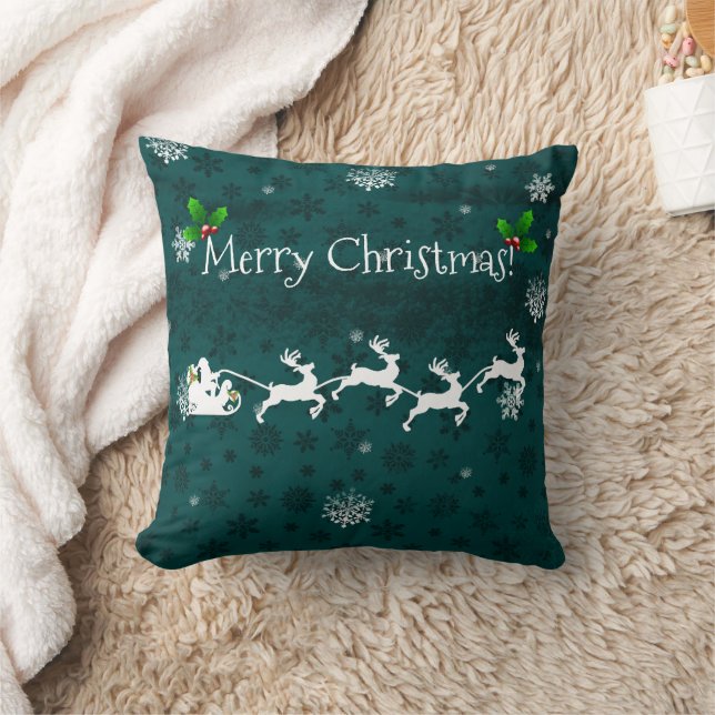 Almofada Travesseiro decorativo Teal Papai noel Sleigh e Re (Cobertor)