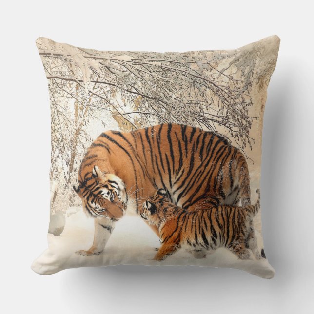 Almofada Travesseiro decorativo Tiger Madre e Cub 20" x 20" (Frente)