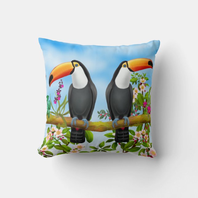Almofada Travesseiro decorativo tropical de Toucans (Frente)