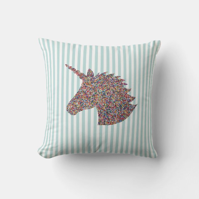 Almofada Travesseiro decorativo Unicorn Rainbow Teal and Wh (Frente)