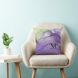 Almofada Travesseiro decorativo Verde Abstrato Roxo Nomeado