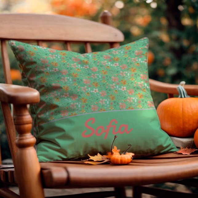 Almofada Travesseiro decorativo verde de flor de aquarela p (Criador carregado)