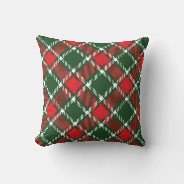 Almofada Travesseiro decorativo vermelho e verde de Tartan (Frente)