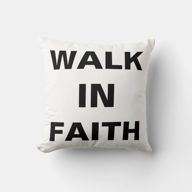 Almofada travesseiro decorativo "WALK IN FAITH" 16x16 poleg (Frente)