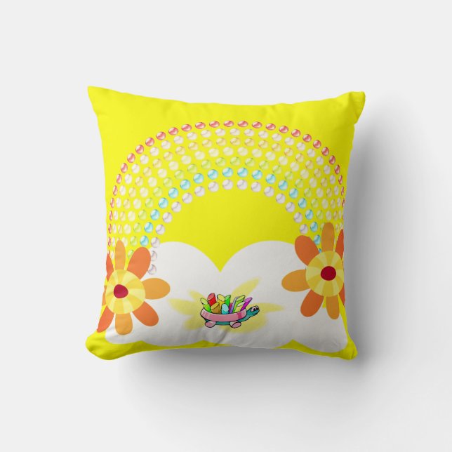 Almofada Travesseiro decorativo Yellow Rainbow Turtle (Frente)