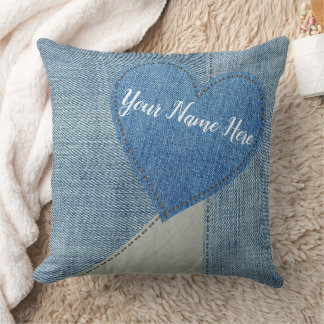 Almofada Travesseiro Denim Heart Patch