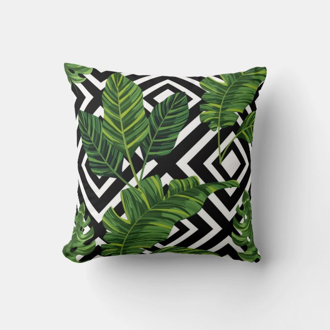 Almofada Travesseiro Design verde-tropical/ preto branco (Frente)