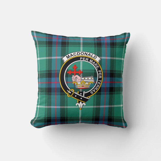 Almofada Travesseiro do Clã MacDonald com Tartan, Emblema e (Frente)