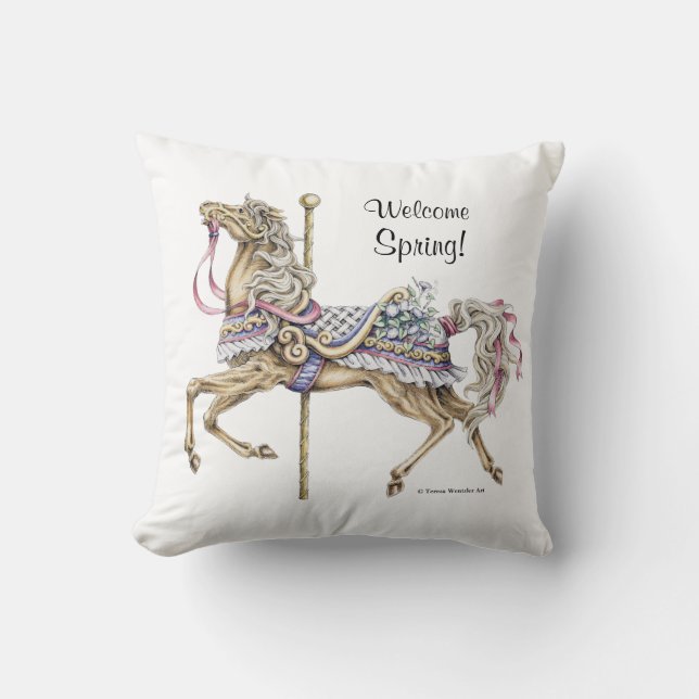 Almofada Travesseiro do desenho do cavalo do carrossel do (Frente)