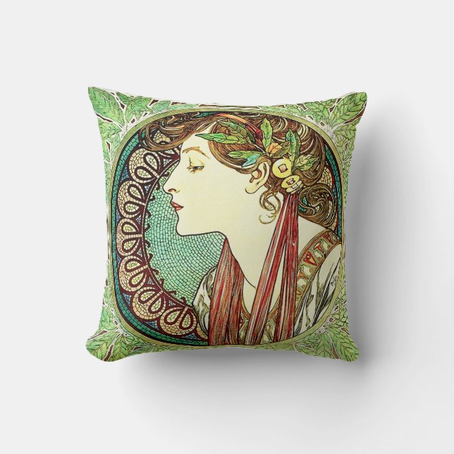 Almofada Travesseiro do louro de Alphonse Mucha (Frente)