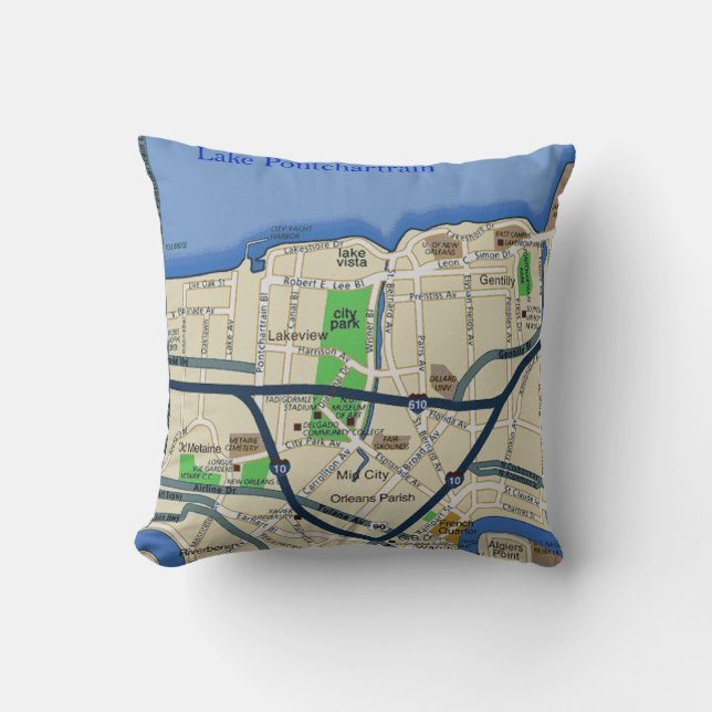 Almofada Travesseiro do Mapa do Lakeview do New Orleans (Frente)