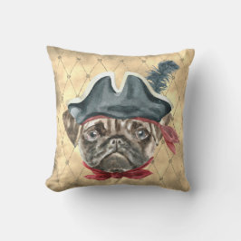 Almofada Travesseiro do Pirata Pug de Rosto Preto