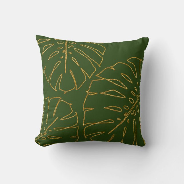 Almofada travesseiro Dourado de Monstera Moderno (Frente)