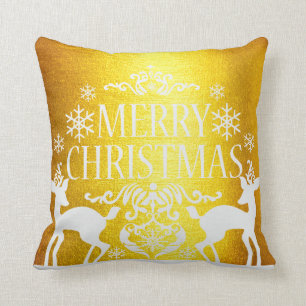 Almofada Travesseiro Dourado do Feliz Natal do falso branco