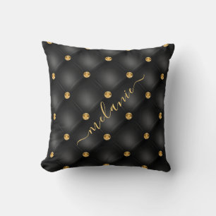 Almofada Travesseiro Dourado Preto Tufado com Nome Personal