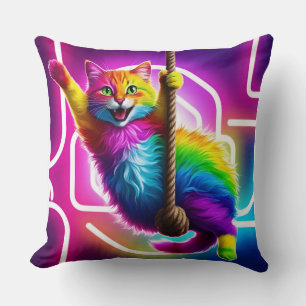 Almofada Travesseiro Duplo Lado: Felino Neon Prendendo