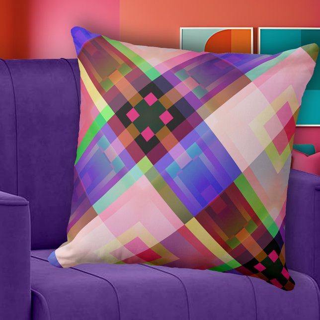 Almofada Travesseiro Elegante de Primavera de Abstrato (Pillow with an abstract geometric colorful pattern reminding of spring.)