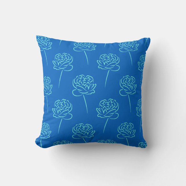 Almofada Travesseiro Esboço Flor Azul Céu e Água (Frente)