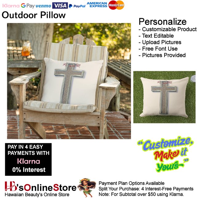 Almofada Travesseiro Exterior com Fundo Bege (Cross Outdoor Throw Pillow with Beige Background.)