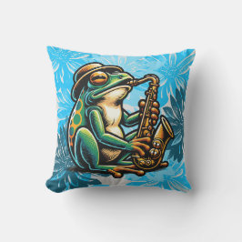 Almofada Travesseiro Exterior Sapo Saxofone Fresco de Verão