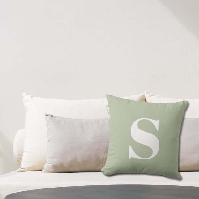 Almofada Travesseiro Exterior Verde Sage Monograma Inicial (Sage Green Initial Monogrammed Outdoor Pillow
)