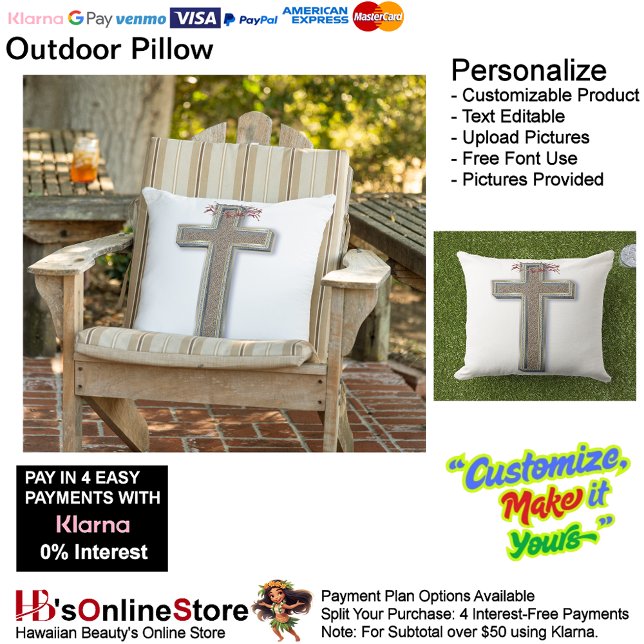 Almofada Travesseiro Externo Branco (Cross Outdoor Throw Pillow with White Background.)