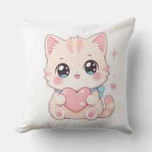 Travesseiro Externo Gato Pastel Cor-de-Rosa Coraçã