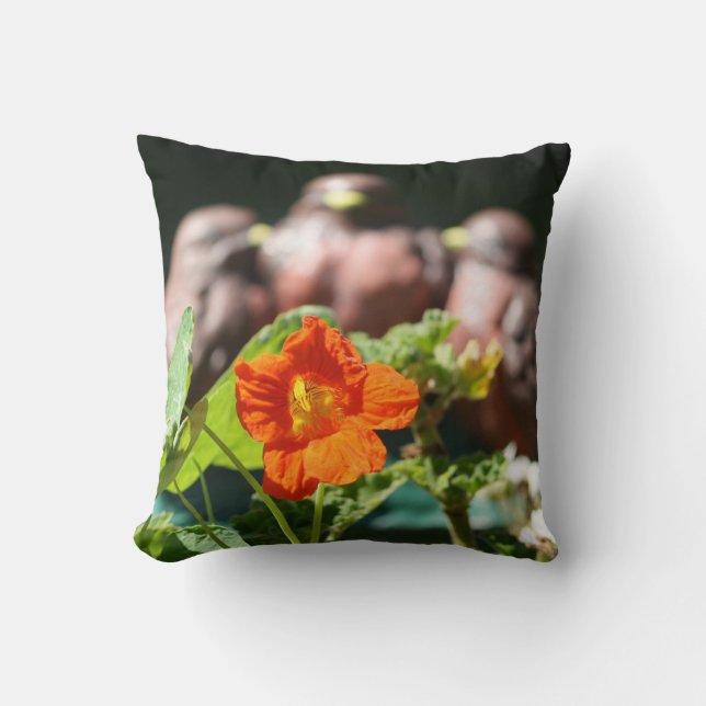 Almofada Travesseiro familiar com um trio de aves - flor de (Frente)