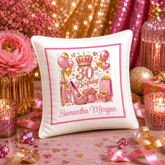 Almofada Travesseiro Fancy Hot Pink Sparkle de 30º Aniversá (Fancy Hot Pink Sparkle 30th Birthday Pillow

)