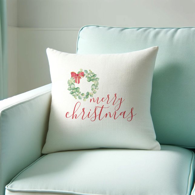 Almofada Travesseiro Farmhouse Farmhouse de Natal (Christmas decor farmhouse holiday pillow unique watercolor art by Victoria Grigaliunas DoTellABelle)