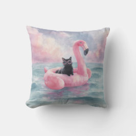 Almofada Travesseiro Flamingo Float de Gato Negro Whimsso