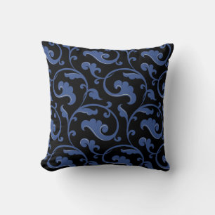 Almofada Travesseiro floral azul e preto elegante chique